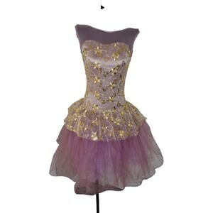 Weissman Purple Floral Gold Sequined Tulle  Dress Dance Costume Adult Small